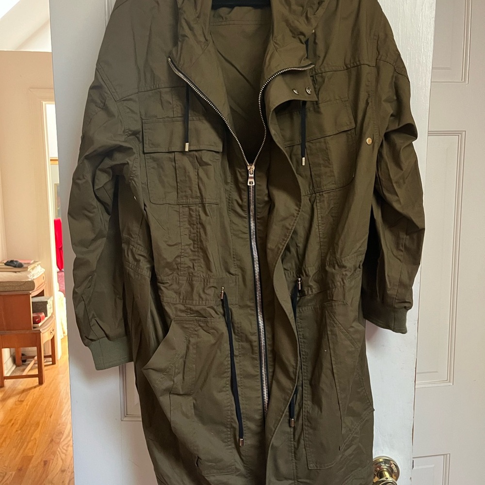 Balmain Paris Olive Green Military Field Jacket with Adjustable Drawstrings NWOT